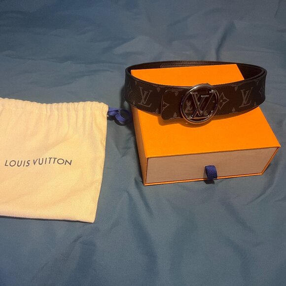 Louis Vuitton Belt Monogram Eclipse Santur LV Circle M0168 Black Grey Men's - Picture 1 of 14